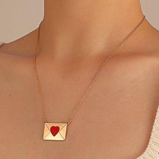 Love Letter Pendant Alloy Necklace 1pc - 01 - A-1151 - Gold & Red - One Size