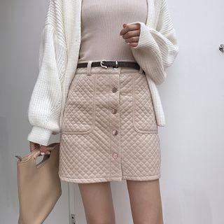 Quilted Button Mini A-line Skirt