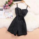 Spaghetti-strap Lace-up Denim Romper