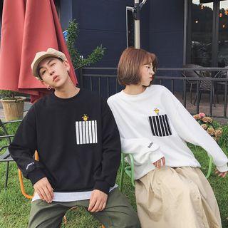 Couple Long-sleeved Floral Print Loose-fit Crewneck Cartoon Sweatshirt