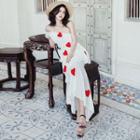 Heart Short-sleeve Maxi Chiffon Dress