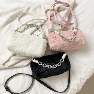 Chain Accent Fluffy Crossbody Bag