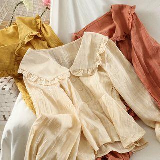 Long-sleeve Ruffled Wide-collar Blouse