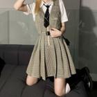 Short-sleeve Tie-neck Shirt / Sleeveless Mini Dress
