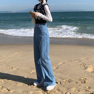 Striped Split Wide Leg Pants