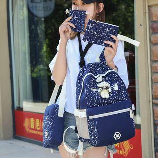 Set: Star Print Backpack + Crossbody Bag + Zip Pouch + Drawstring Pouch