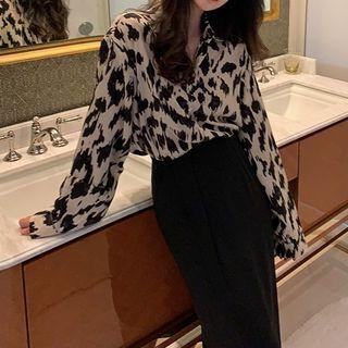 Set: Leopard Print Shirt + A-line Skirt