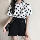 Set: Short-sleeve Dotted Shirt + High-waist Shorts Shirt + Pants - One Size