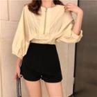 3/4-sleeve Zip Blouse Almond - One Size