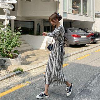 Lacing-side Stripe Maxi T-shirt Dress Black - One Size