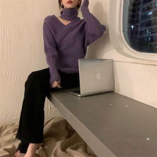 V-neck Plain Ribbed Cropped Sweater