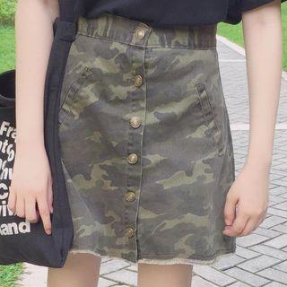 Camo Denim Skirt