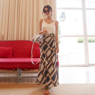 Set: Cross-strap Camisole Top + Patterned Wrap Skirt