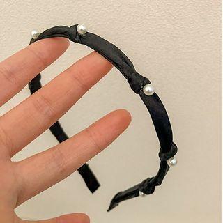 Faux Pearl Knot Fabric Headband Black - One Size