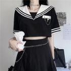 Sailor Collar Cropped Shirt / Pleated A-line Skirt