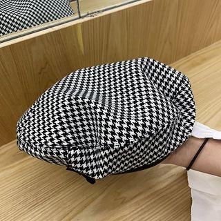 Pu Leather Edge Design Plaid Painter Hat Black -