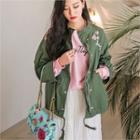 Flower-embroidered Military Jacket