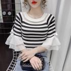 Flared-sleeve Striped T-shirt