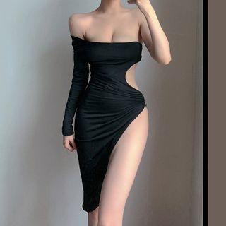 One Sleeve Hoop Accent Cutout Bodycon Dress