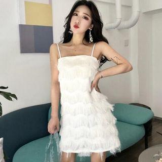 Fringed Trim Spaghetti Strap Dress