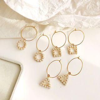 Faux Pearl Geometric Hoop Dangle Earring