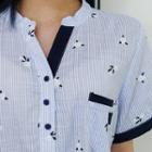 Mandarin-collar Pattern Stripe Shirt