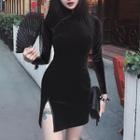 Long-sleeve Velvet Short Qipao Dress
