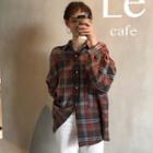 Plaid Long-sleeve Loose-fit Shirt As Shown In Figure - One Size