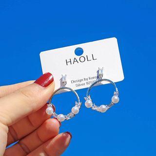 Faux Pearl Circle Drop Earring Silver - One Size