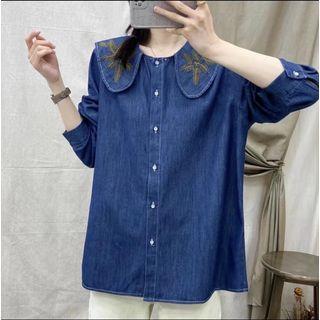 Embroidered Collar Denim Shirt
