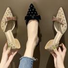 Bow-accent Studded Kitten Heel Pointed Pumps