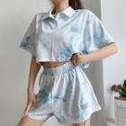 Short-sleeve Tie-dye Cropped Polo Shirt / Sweatshorts