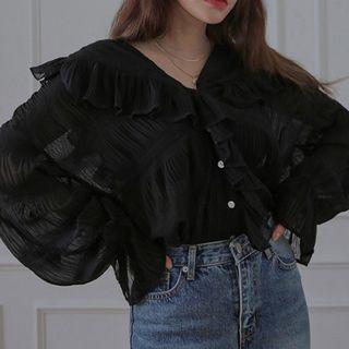 Ruffled V-neck Crinkle Blouse
