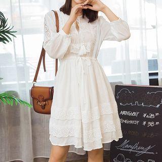 Lace 3/4-sleeve Chiffon A-line Dress