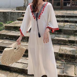 Tassel Detail 3/4-sleeve Midi Shift Dress