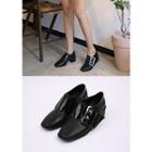 Square-toe Buckled Heeled Loafers