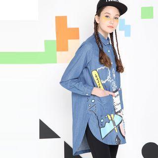 Printed Pinstriped Long Shirt