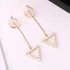 Faux Pearl Triangle Dangle Earring 1 Pair - Stud Earrings - Gold - One Size