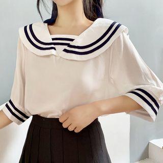 Sailor-collar Tie Half-sleeve Blouse