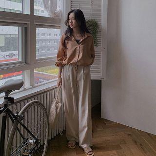 Tab-side Wide-leg Linen Pants