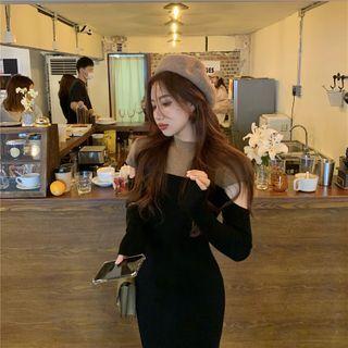 Two-tone Long-sleeve Mini Knit Dress