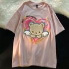 Short-sleeve Angel Bear-patched T-shirt