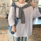 Plain Long-sleeve T-shirt / Striped Cape