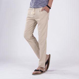 Drawstring Linen Straight-leg Pants