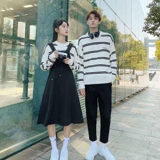 Couple Matching Striped Sweater / Midi Jumper Dress / Cropped Straight-fit Pants