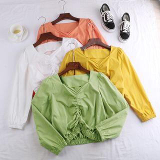 Long-sleeve Crinkled Cropped Top