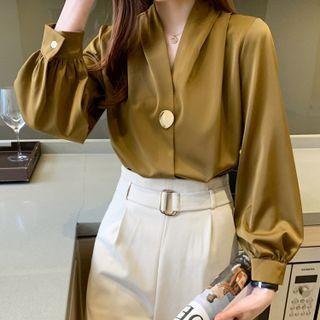 V-neck Single-button Blouse