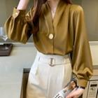 V-neck Single-button Blouse