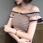 Striped Off-shoulder Slim-fit Knit Top