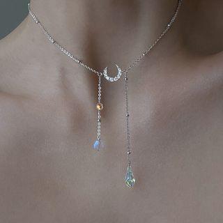 Rhinestone Moon Drop Choker Silver - One Size